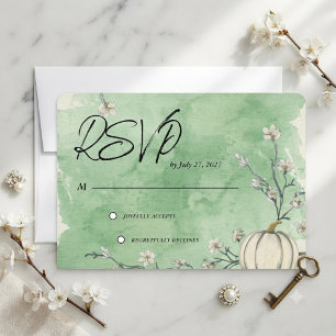 Rustic Green Autumn Pumpkin Wedding RSVP Card
