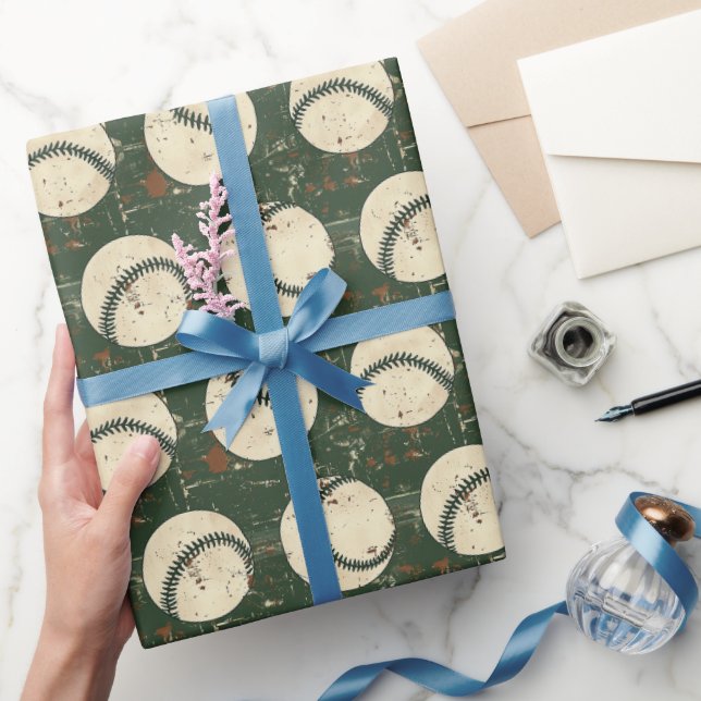 Rustic Green Baseball Wrapping Paper (Gifting)