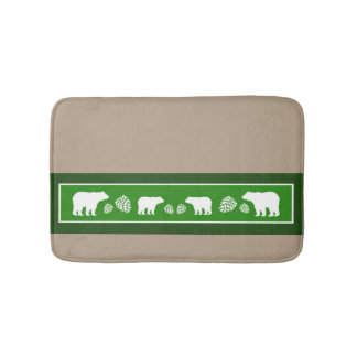 Rustic green bear pinecone memory foam bath mat