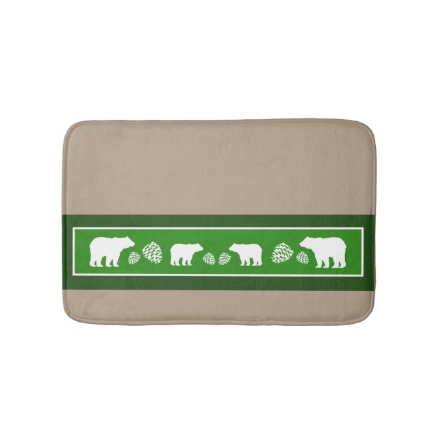 Rustic green bear pinecone memory foam bath mat (Front)