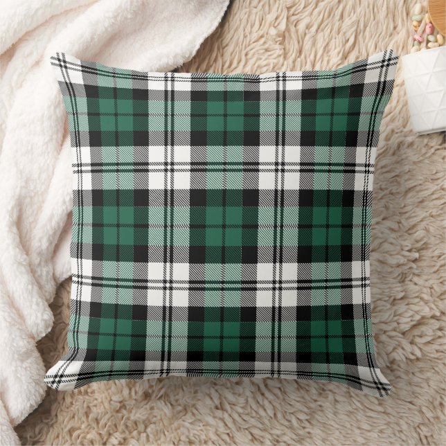 Rustic Green Black and White Tartan Plaid Holiday Cushion (Blanket)