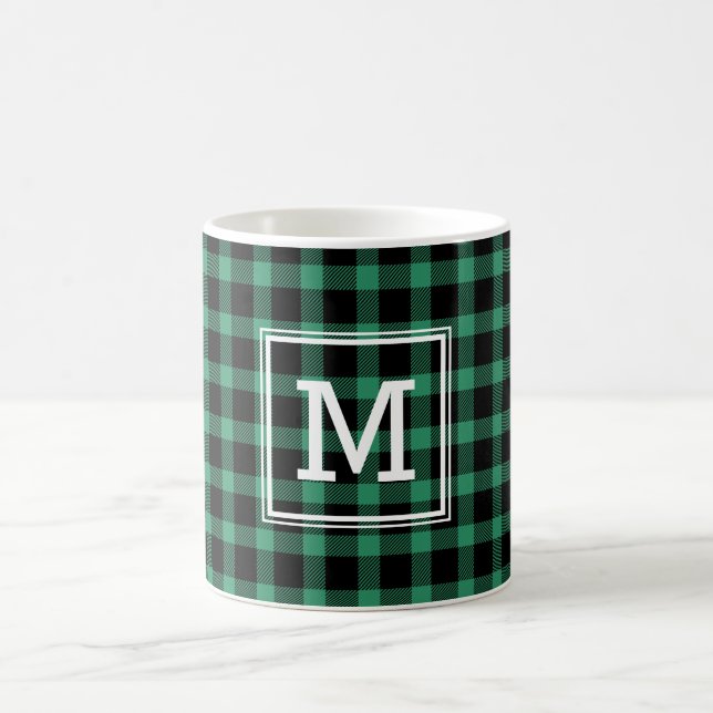 Rustic Green Black Buffalo Plaid Family Monogram Coffee Mug (Center)