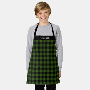 Rustic Green Black Buffalo Plaid Holiday Custom Apron