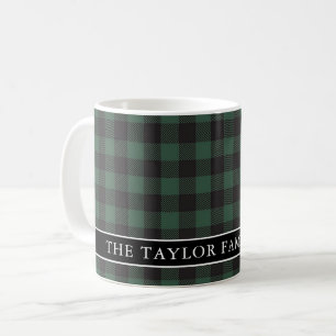 Rustic Green & Black Plaid Family Name Christmas Coffee Mug