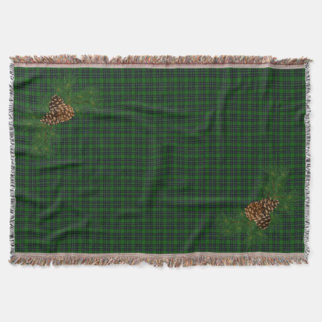 Rustic Green Black Plaid pattern pine-cone  Throw Blanket (Front)
