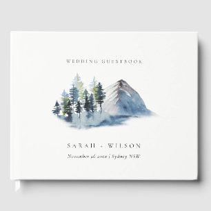 Rustic Green Blue Pine Woods Mountain Wedding Guest Book