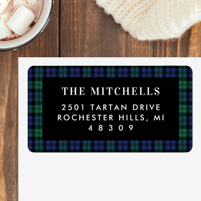 Rustic Green Blue Tartan Return Address Label (Creator Uploaded)