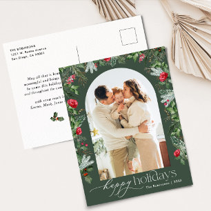 Rustic Green Botanical Arch Modern 1 Photo Holiday Postcard