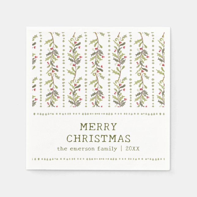 Rustic Green Botanical Christmas Napkin (Front)