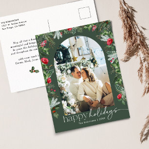 Rustic Green Botanical Foliage Arch 1Photo Holiday Postcard