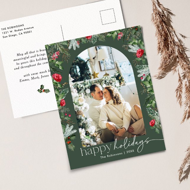Rustic Green Botanical Foliage Arch 1Photo Holiday Postcard (Creator Uploaded)