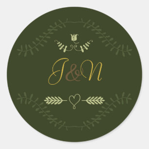 Rustic Green Botanical Forest Wedding Party Favour Classic Round Sticker