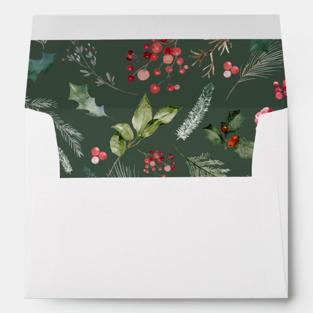 Rustic Green Botanical Holiday Return Address Envelope (Back (Bottom))
