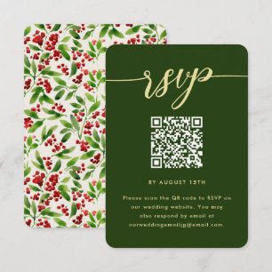 Rustic Green Botanical Wedding RSVP with QR Code Card