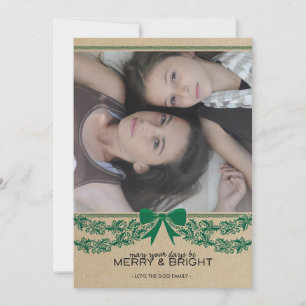 Rustic Green Bow & Garland Holiday Photo Card