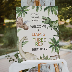 Rustic Green Boys Dinosaur Birthday Welcome Sign