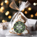 Rustic Green Buffalo Check Christmas Gift Tags<br><div class="desc">Affordable custom printed round sticker Christmas gift tags personalised with your family name or other text. This rustic modern holiday design features distressed MERRY CHRISTMAS lettering on a green and black buffalo check plaid background. Use the design tools to choose any background colour and edit text fonts and colours to...</div>