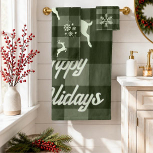 Rustic Green Buffalo Plaid Christmas Towel Set