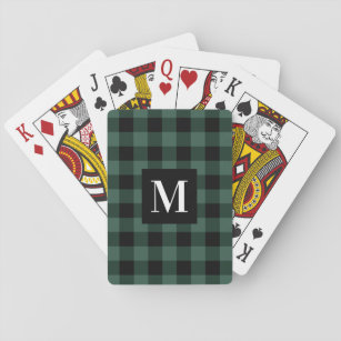 Rustic Green Buffalo Plaid Custom Monogram Playing Cards