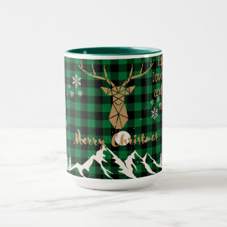 Rustic Green buffalo Plaid  Reindeer Christmas Mug
