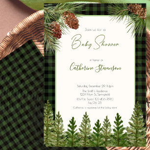 Rustic Green Buffalo Plaid Winter Baby Shower Invitation