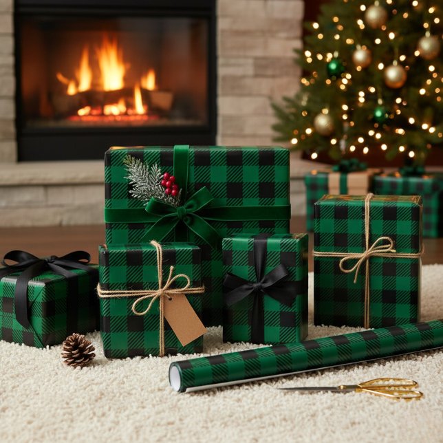 Rustic Green Buffalo Plaid Wrapping Paper (Rustic Green Buffalo Plaid Wrapping Paper)