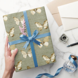 Rustic Green Butterflies Birthday Wrapping Paper