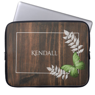 Rustic Green Butterfly Personalised Laptop Sleeve