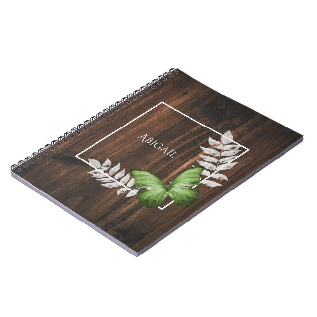 Rustic Green Butterfly Personalised Notebook (Left Side)