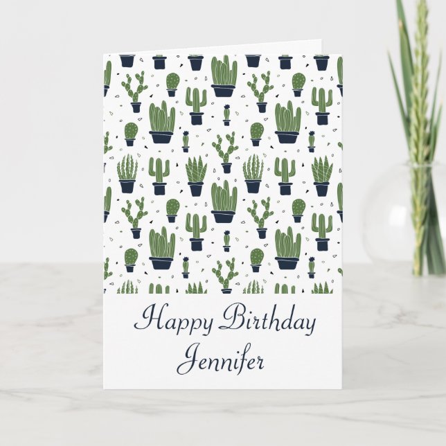Rustic Green Cactus Desert Pattern Birthday Card (Front)