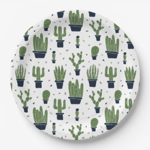 Rustic Green Cactus Desert Pattern Paper Plate