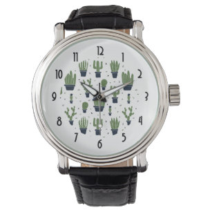 Rustic Green Cactus Desert Pattern Watch