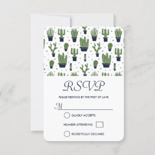 Rustic Green Cactus Pattern Wedding RSVP Card