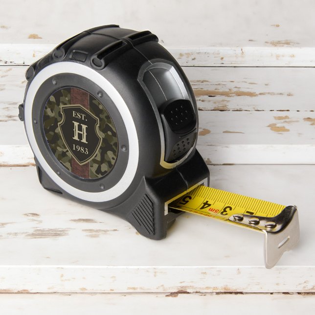 Rustic Green Camouflage & Leather Custom Monogram  1 (Rustic Green Camouflage & Leather Custom Monogram Tape Measure)