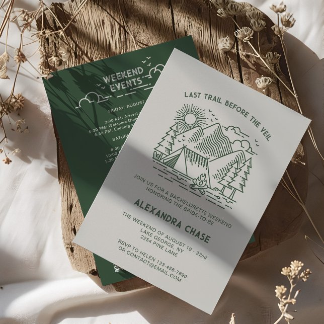 Rustic Green Camp Bachelorette Itinerary Weekend Invitation (Rustic Green Camp Bachelorette Itinerary Weekend Invitation)