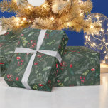 Rustic Green Christmas Botanical Greenery Wrapping Paper<br><div class="desc">This pattern features tossed watercolor red florals,  berries & winter greenery for a festive look.</div>