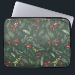 Rustic Green Christmas Foliage Botanical Pattern Laptop Sleeve<br><div class="desc">This pattern features tossed watercolor red florals,  berries & winter greenery for a festive look.</div>