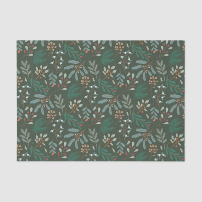 Rustic Green Christmas Foliage Pattern Tissue Paper (Front)