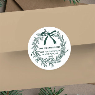 Rustic Green Christmas Pine Wreath Return Address  Classic Round Sticker