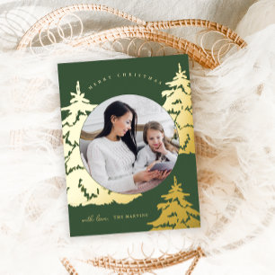 Rustic Green Christmas Tree Two Photo Holiday