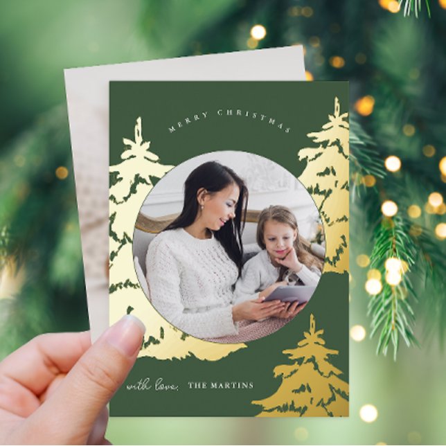 Rustic Green Christmas Tree Two Photo Holiday (Creator Uploaded)