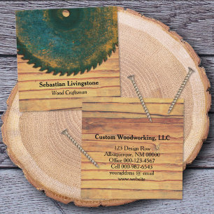 Rustic Green Circular Saw Woodworking Profession Square Business Card