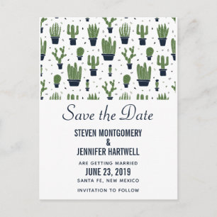 Rustic Green Desert Cactus Pattern Save the Date Postcard