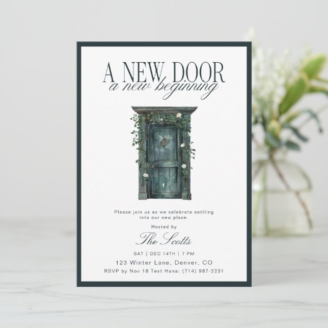 Rustic Green Door New Home Housewarming  Invitation (Standing Front)