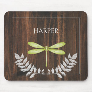 Rustic Green Dragonfly Personalised Mouse Pad