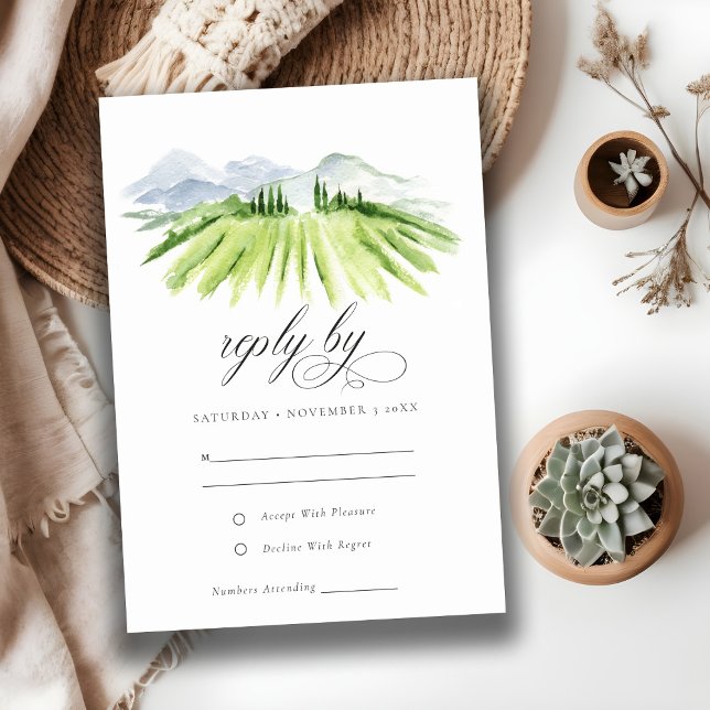 Rustic Green Dusky Blue Winery Vineyard Wedding RSVP Card (Creator Uploaded)