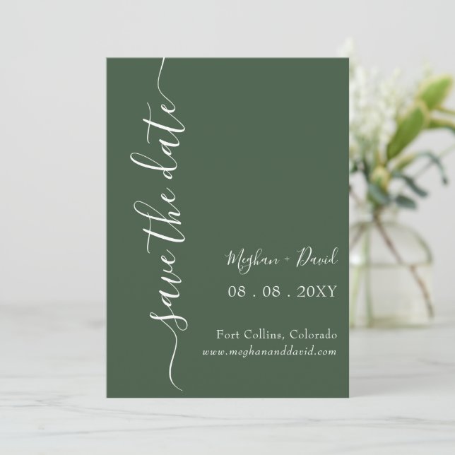 Rustic Green Elegant Modern Save The Date (Standing Front)