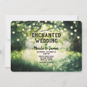 Rustic Green Enchanted Forest Lights Wedding   Invitation