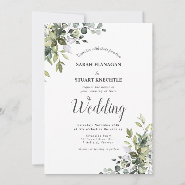 Rustic Green Eucalyptus Arch Photo QR Code Wedding Invitation (Front)
