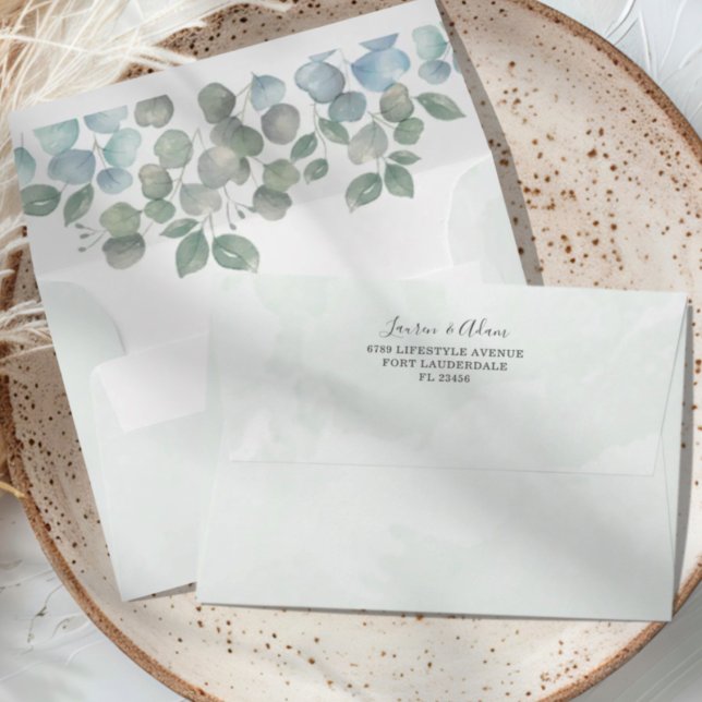 Rustic Green Eucalyptus Wedding Return Address Envelope (Creator Uploaded)